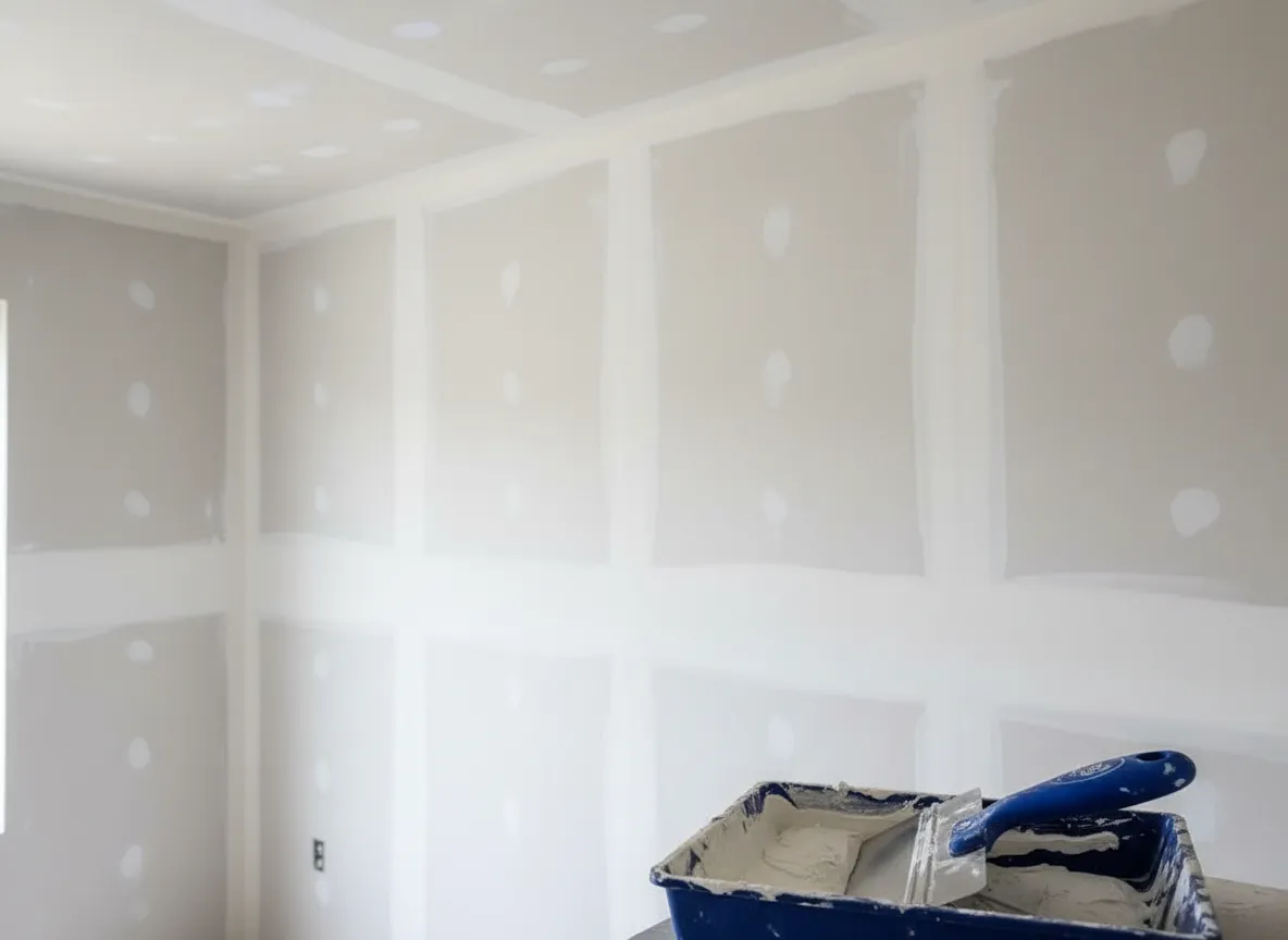 Drywall finishing phase with taping and mudding